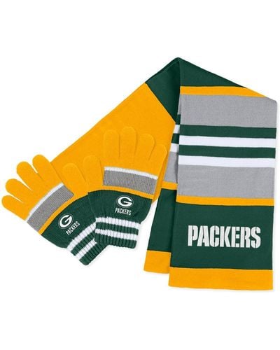 WEAR by Erin Andrews Green Bay Packers Stripe Glove And Scarf Set - Yellow