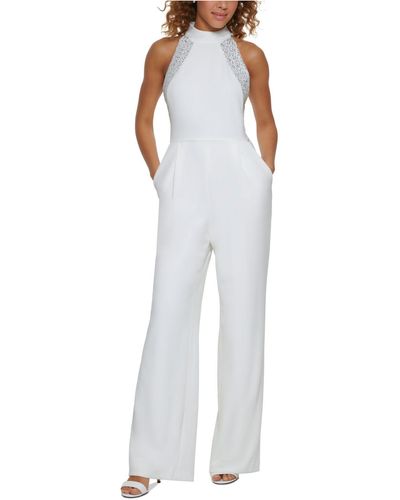 Calvin Klein Rhinestone-beaded Halter-neck Jumpsuit - White