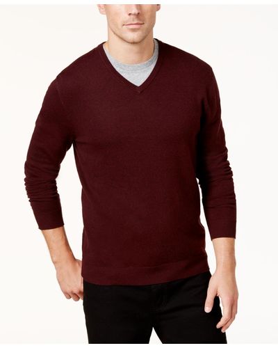 Alfani Solid V-neck Cotton Sweater - Red