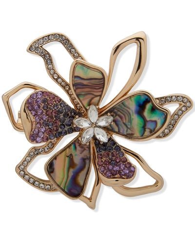 Anne Klein Gold-tone Crystal & Stone Flower Pin - Metallic