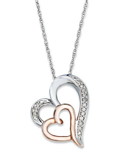 Macy's Diamond Double Heart Pendant Necklace - Metallic