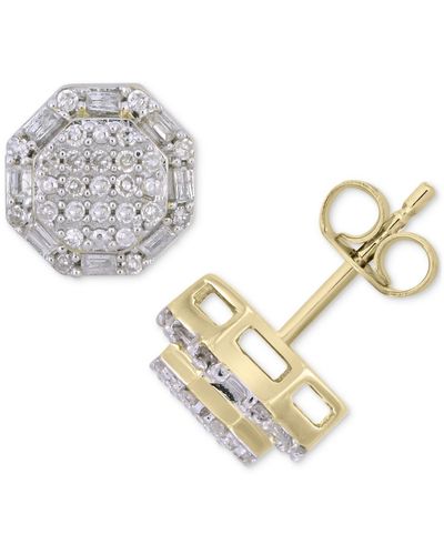 Macy's Diamond Round & Baguette Hexagon Cluster Stud Earrings (1/4 Ct. T.w. - Metallic