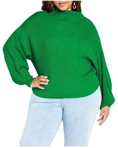 City Chic Plus Size Angel Sleeve Sweater - Green