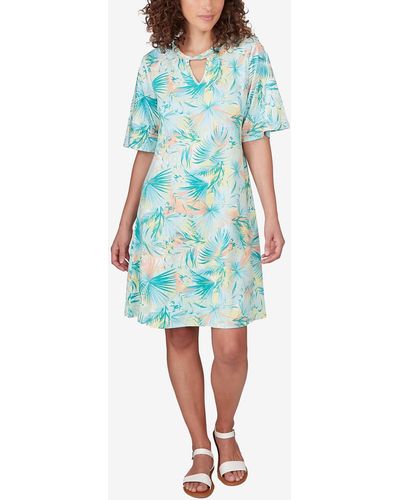 Ruby Rd. Petite Tropical Puff Print Dress - Blue