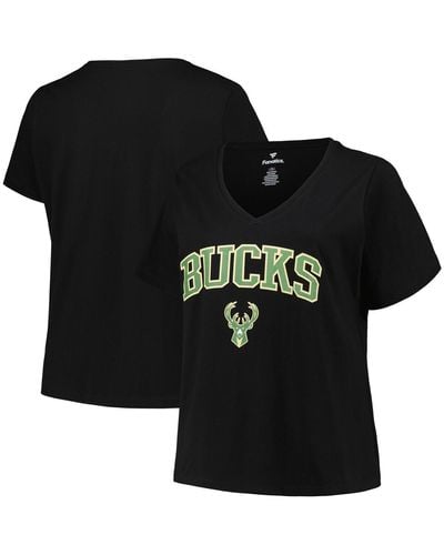 Profile Milwaukee Bucks Plus Size Arch Over Logo V-neck T-shirt - Black