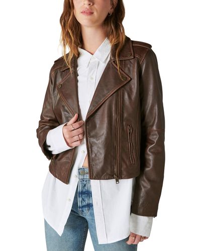 Lucky Brand Classic Leather Moto Jacket - Brown