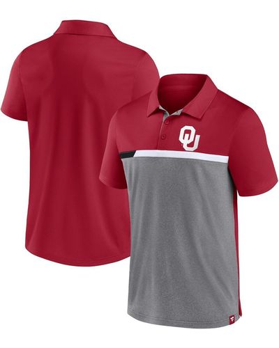 Fanatics Crimson And Heathered Gray Oklahoma Sooners Split Block Color Block Polo Shirt