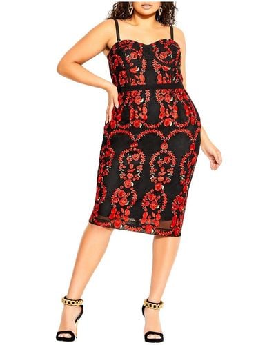 City Chic Plus Size Dolce Rose Dress - Red