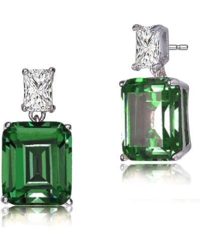 Genevive Jewelry Sterling Silver White Gold Plated Clear And Colored Cubic Zirconia Two-stone Drop Earrings - Green