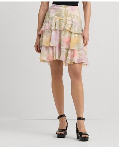 Lauren by Ralph Lauren Floral Crinkle Georgette Tiered Skirt - Multicolor