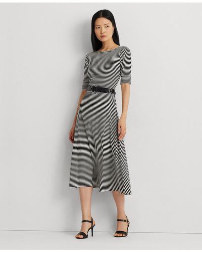 Lauren by Ralph Lauren Striped Stretch Cotton Midi Dress - Gray