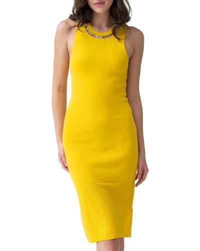 Adrienne Landau Embellished-neck Dress - Yellow