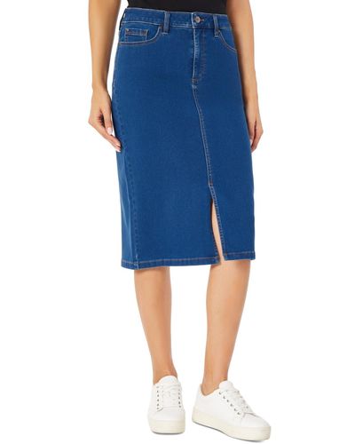 Jones New York Petite Lexington Denim Front-slit Midi Skirt - Blue