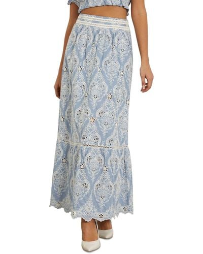 Guess Frida Pointelle Embroidered Pull-on Maxi Skirt - Blue