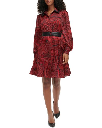 Karl Lagerfeld Printed Belted Shirtdress - Red