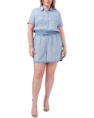Vince Camuto Plus Size Chambray Button-up Romper - Blue