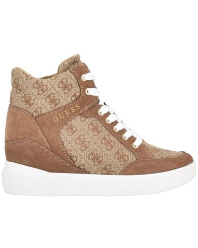 Guess Blairin Logo Hidden Wedge Lace-up Sneakers - Brown