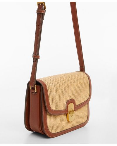 Mango Raffia-effect Shoulder Bag - Brown