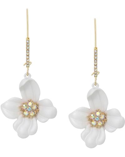 Betsey Johnson Faux Stone Flower Dangle Earrings - White