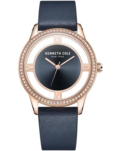 Kenneth Cole Transparency Genuine Leather Strap Watch 36mm - Blue