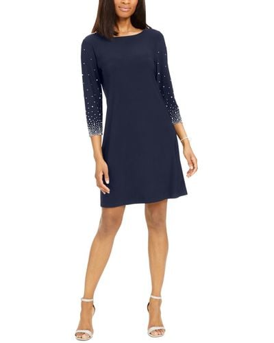 Msk Embellished-sleeve Sheath Dress - Blue