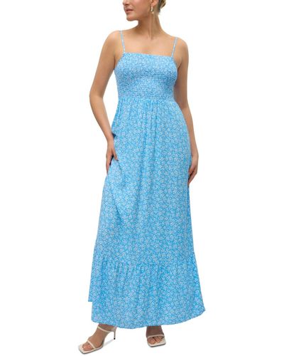 Vero Moda Joy Printed Smocked Maxi Dress - Blue