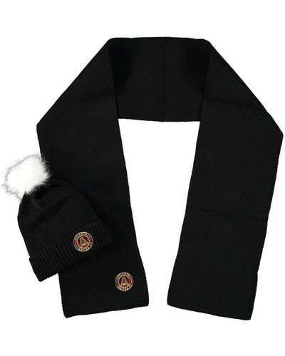 ZooZatZ Atlanta United Fc Fuzzy Cuffed Pom Knit Hat And Scarf Set - Black