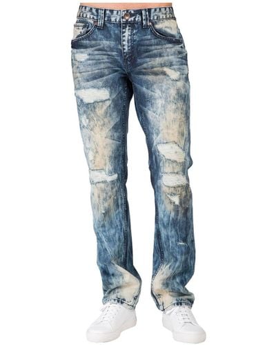 Level 7 Artisan Crafted Vintage Wash Slim Straight Premium Jeans - Blue