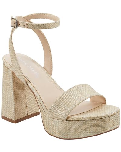 Marc Fisher Sadel Block Heel Ankle Strap Dress Sandals - Natural