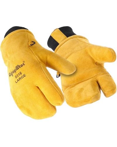 Refrigiwear 3-finger Heavy Duty Insulated Leather Mitt Work Glove - Yellow