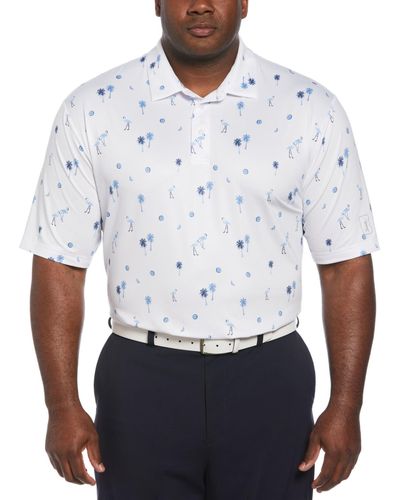 PGA TOUR Short Sleeve Flamingo & Palm Print Polo Shirt - White