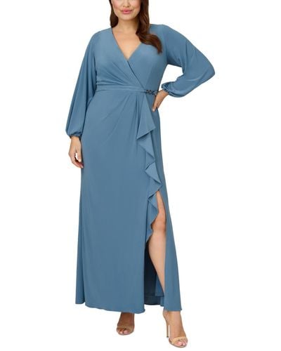 Adrianna Papell Plus Size Jersey Faux-wrap Gown - Blue