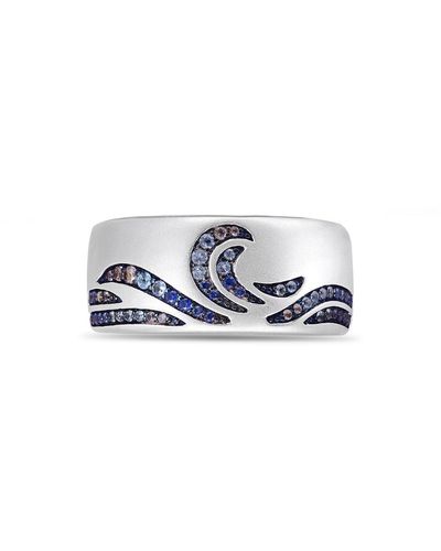 LuvMyJewelry Surf Up Design Sterling Silver Blue Sapphire - White