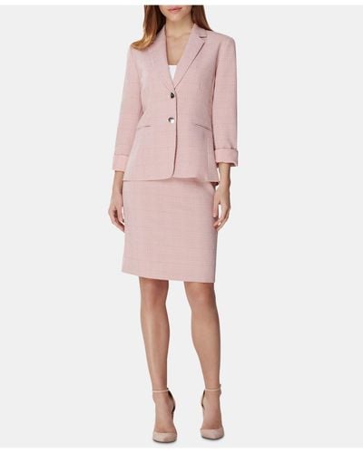 Tahari Petite Cuffed Plaid Skirt Suit - Pink