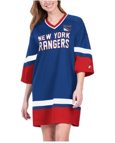 Starter New York Rangers Hurry-up Offense Boxy V-neck Half-sleeve Sneaker Dress - Blue