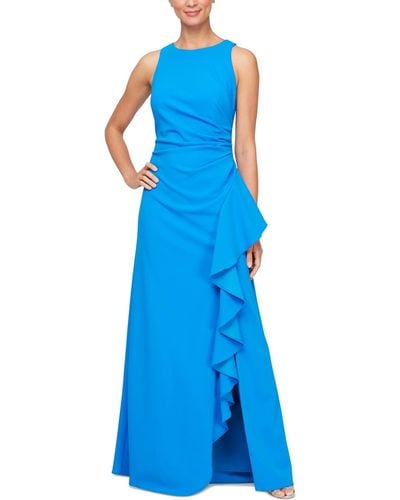 Alex Evenings Ruched Ruffled Gown - Blue