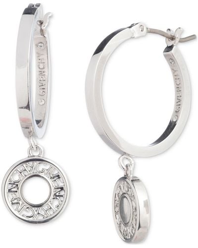 Givenchy Silver-tone Logo Embossed Coin Charm Hoop Earrings - White