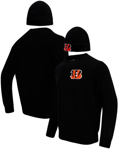 Pro Standard Cincinnati Bengals Crewneck Pullover Sweater And Cuffed Knit Hat Box Gift Set - Black