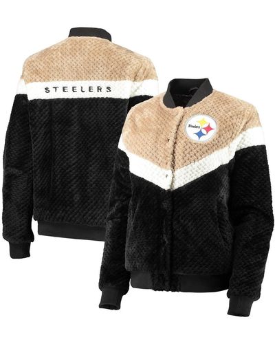 G-III 4Her by Carl Banks Black And Cream Pittsburgh Steelers Riot Squad Sherpa Full-snap Jacket