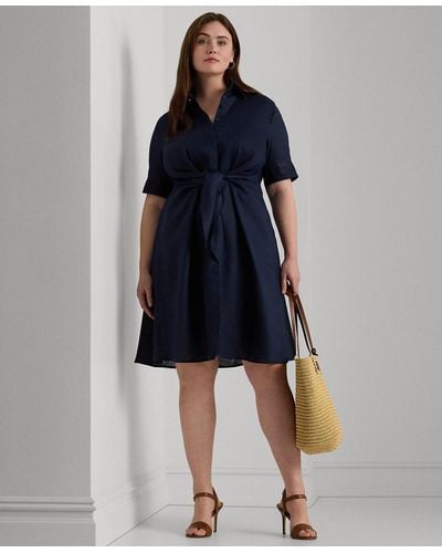 Lauren by Ralph Lauren Plus-size Linen Shirtdress - Blue