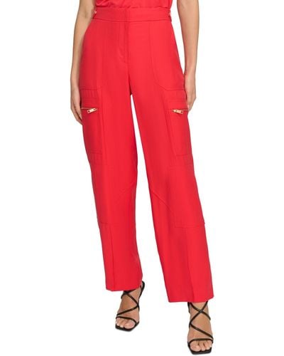 DKNY Frosted Twill Mid Rise Cargo Pants - Red