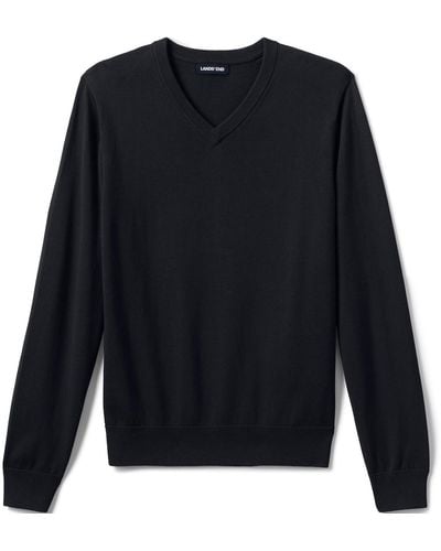 Lands' End School Uniform Cotton Modal Fine Gauge V-neck Sweater - Black