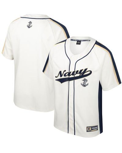 Colosseum Athletics Distressed Navy Midshipmen Ruth Button-up Baseball Jersey - White