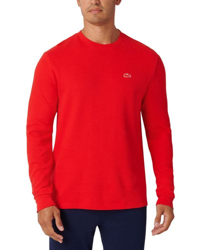Lacoste Waffle-knit Thermal Sleep Shirt - Red