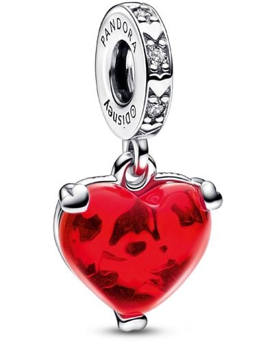 PANDORA Cubic Zirconia Disney Mickey Minnie Mouse Kiss Murano Glass Dangle Charm - Red