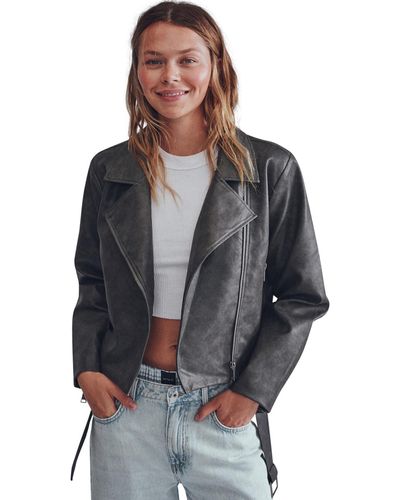 Cotton On Faux Leather Biker Jacket - Gray