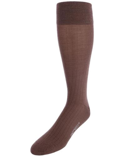 Trafalgar Sutton Fine Merino Wool Solid Color Ribbed Socks - Brown