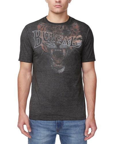 Buffalo David Bitton Talop Faded Short Sleeve Crewneck Tiger Graphic T-shirt - Black