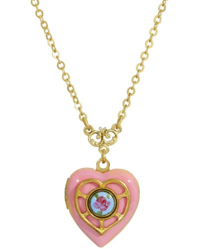 2028 Heart Locket Necklace - Pink