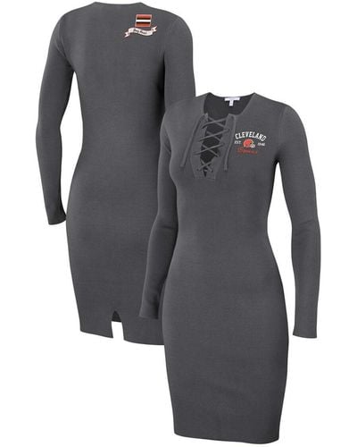 WEAR by Erin Andrews Cleveland Browns Lace Up Long Sleeve Dress - Gray